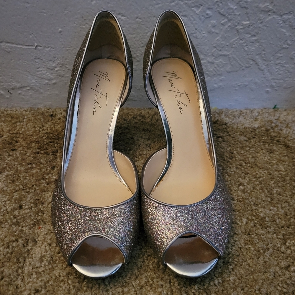 Marc Fisher Sparkly Peep Toe Heels Size 10